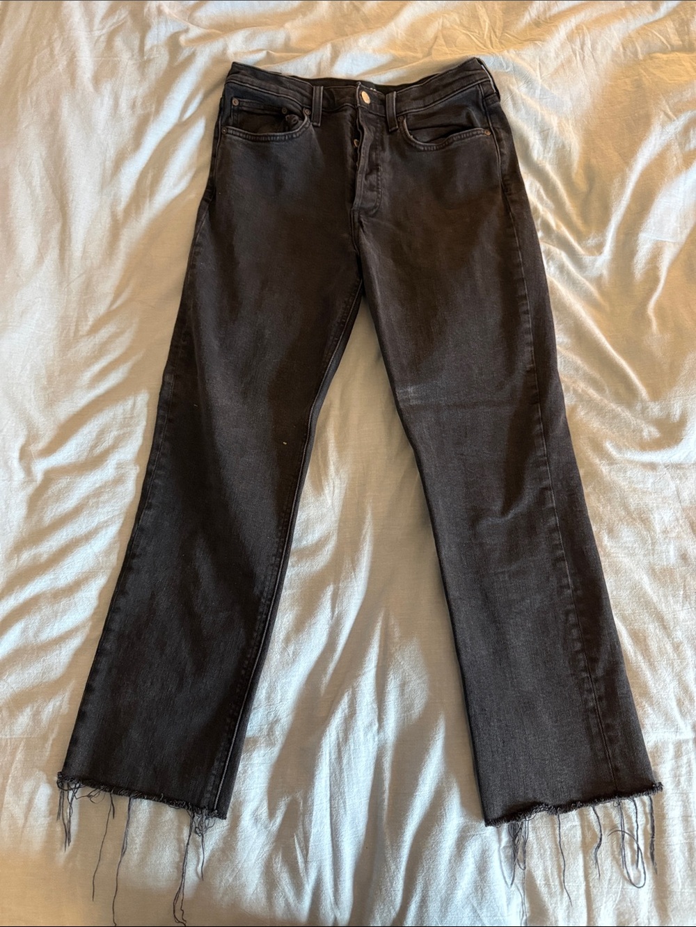 Denim Forum Black Straight-Leg Jeans with Raw Hem